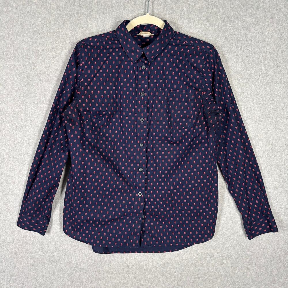 Duluth Trading Co Shirt Womens Small Navy‎ Pink Button Pineapple Career Office